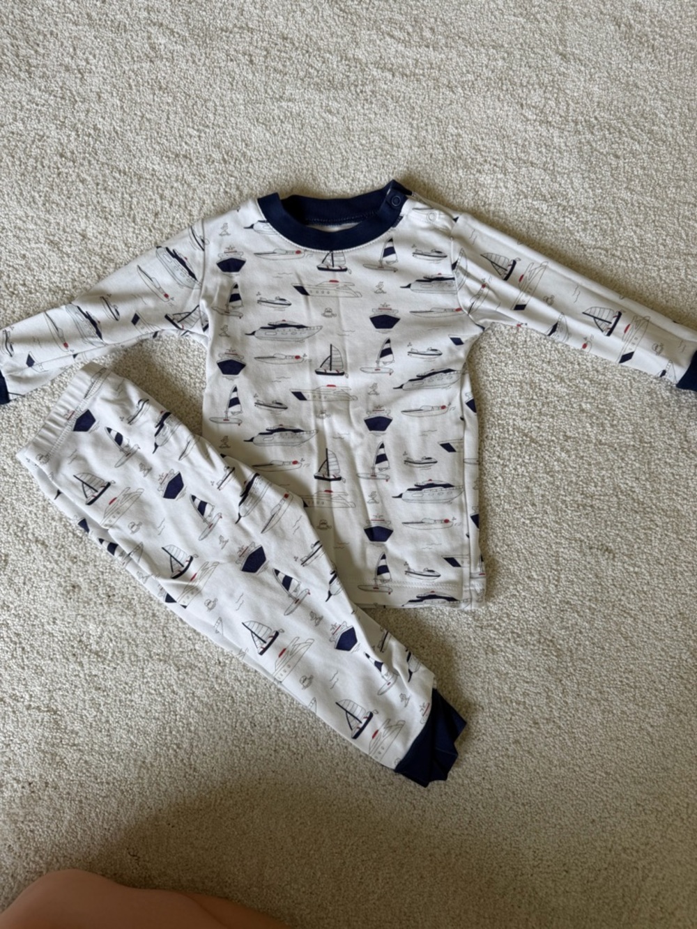 Kids Nautical Boat Print Pajama Set - White & Navy